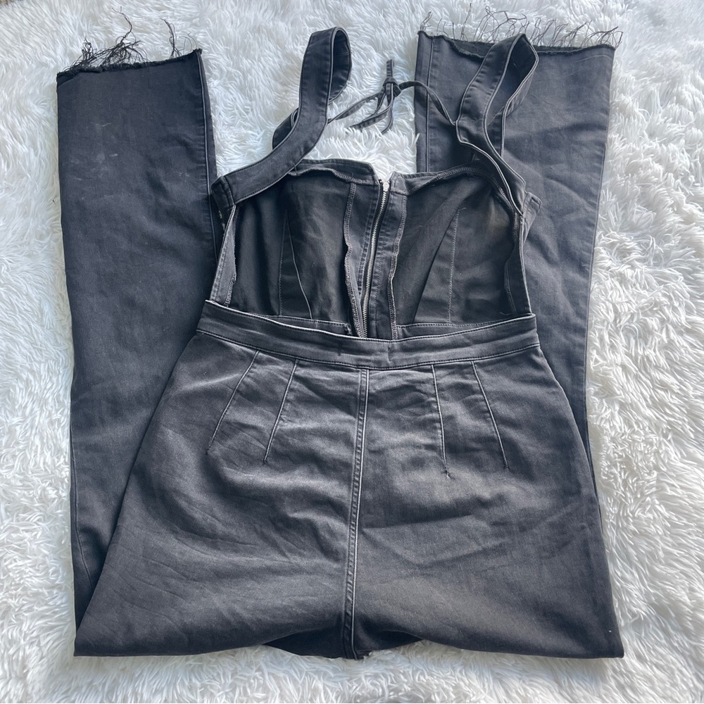 Free People We the Free Curvy 2nd Ave Bootcut Fit Black Denim Jumpsuit - Picture 11 of 12
